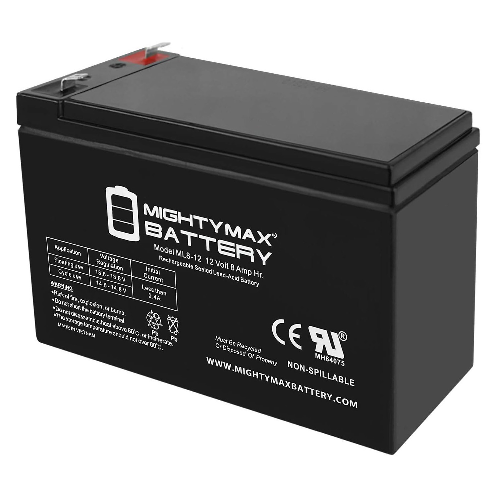 Mighty Max 12 Volt 8Ah SLA Battery — AGM Technology, Maintenance-Free, Pack of 6, Model# MAX3425854